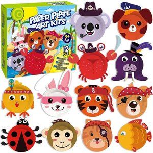 Art Craft Gift for Kids - 12 Paper Plate Art Kit Toy for 2, 3,4,5 Years Old Boys